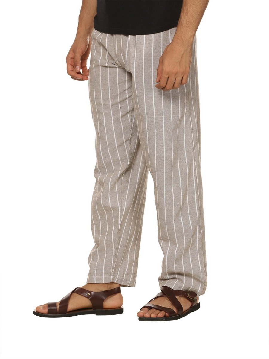 One Size Men's Eco-Friendly Cotton Pyjama | Fits Waist Size 28 to 36 Inches | Light Grey Stripes - swadeshsouq.com