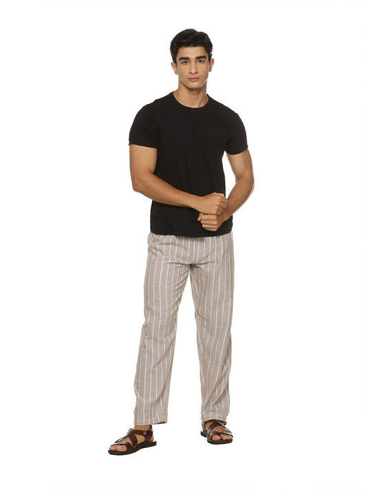 One Size Men's Eco-Friendly Cotton Pyjama | Fits Waist Size 28 to 36 Inches | Light Grey Stripes - swadeshsouq.com