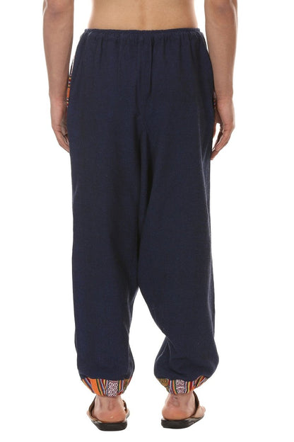 One Size Men's Eco-Friendly Cotton Tribal Harem Pants | Fits Waist Size 28 to 36 Inches | Blue - swadeshsouq.com