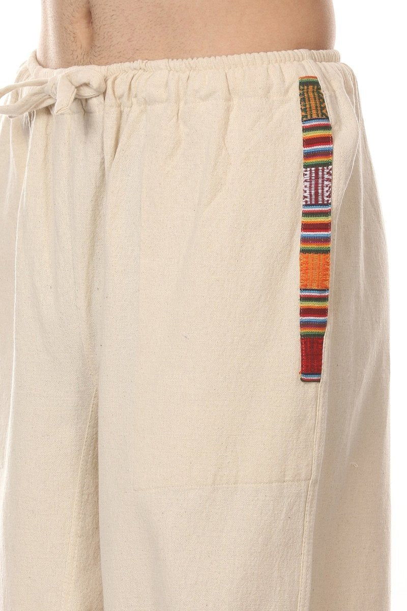 One Size Men's Eco-Friendly Cotton Tribal Harem Pants | Fits Waist Size 28 to 36 Inches | Cream - swadeshsouq.com