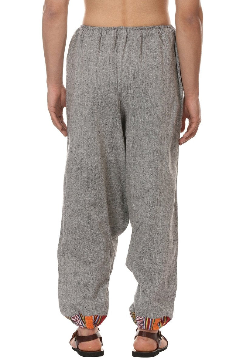 One Size Men's Eco-Friendly Cotton Tribal Harem Pants | Fits Waist Size 28 to 36 Inches | Grey - swadeshsouq.com