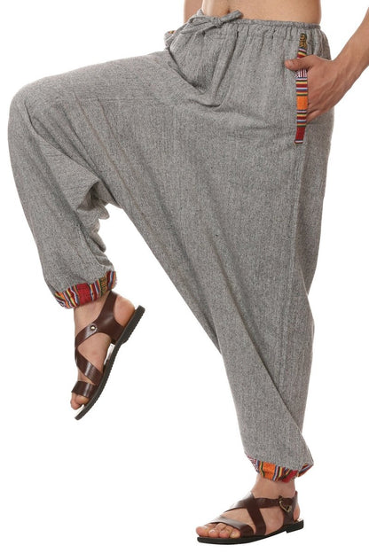 One Size Men's Eco-Friendly Cotton Tribal Harem Pants | Fits Waist Size 28 to 36 Inches | Grey - swadeshsouq.com