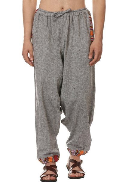 One Size Men's Eco-Friendly Cotton Tribal Harem Pants | Fits Waist Size 28 to 36 Inches | Grey - swadeshsouq.com