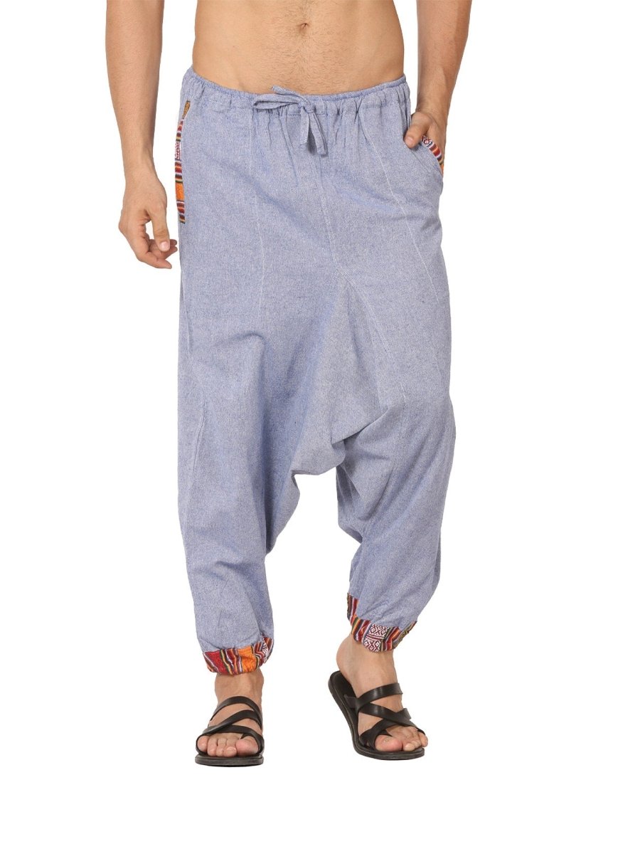 One Size Men's Eco-Friendly Cotton Tribal Harem Pants | Fits Waist Size 28 to 36 Inches | Lavendor - swadeshsouq.com