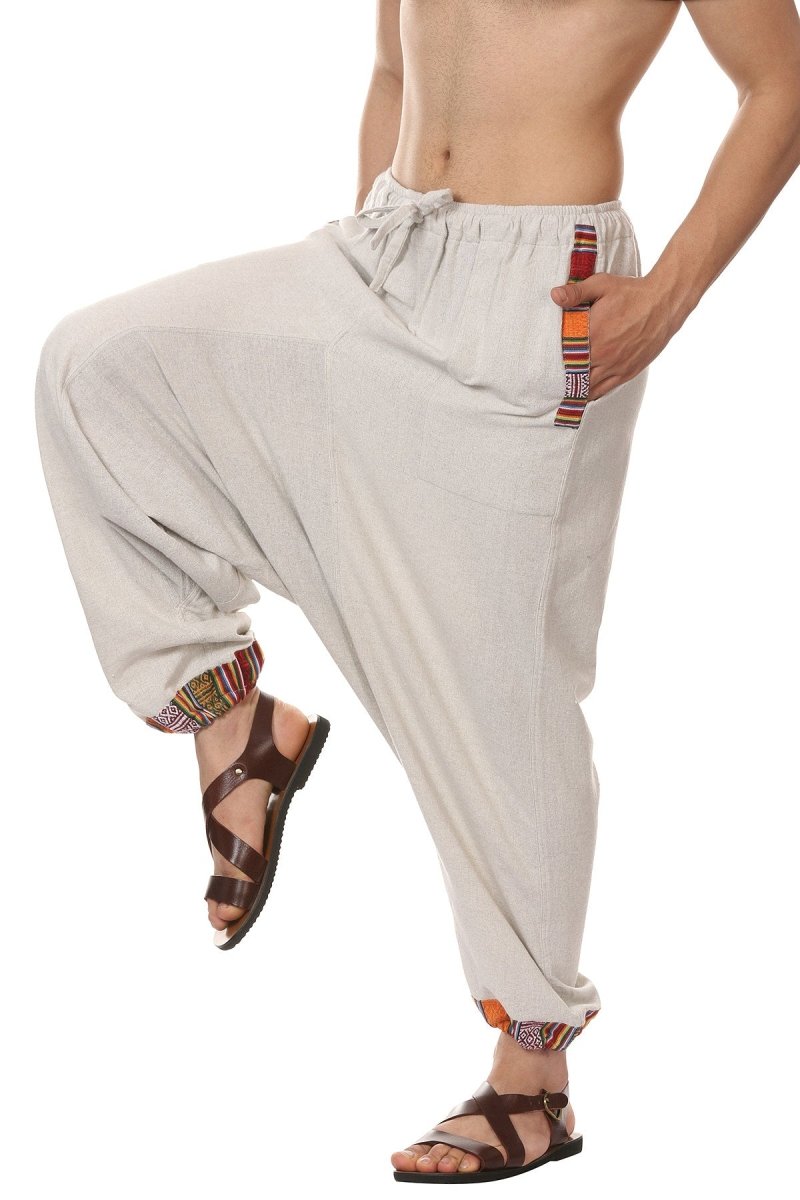 One Size Men's Eco-Friendly Cotton Tribal Harem Pants | Fits Waist Size 28 to 36 Inches | Melange Grey - swadeshsouq.com