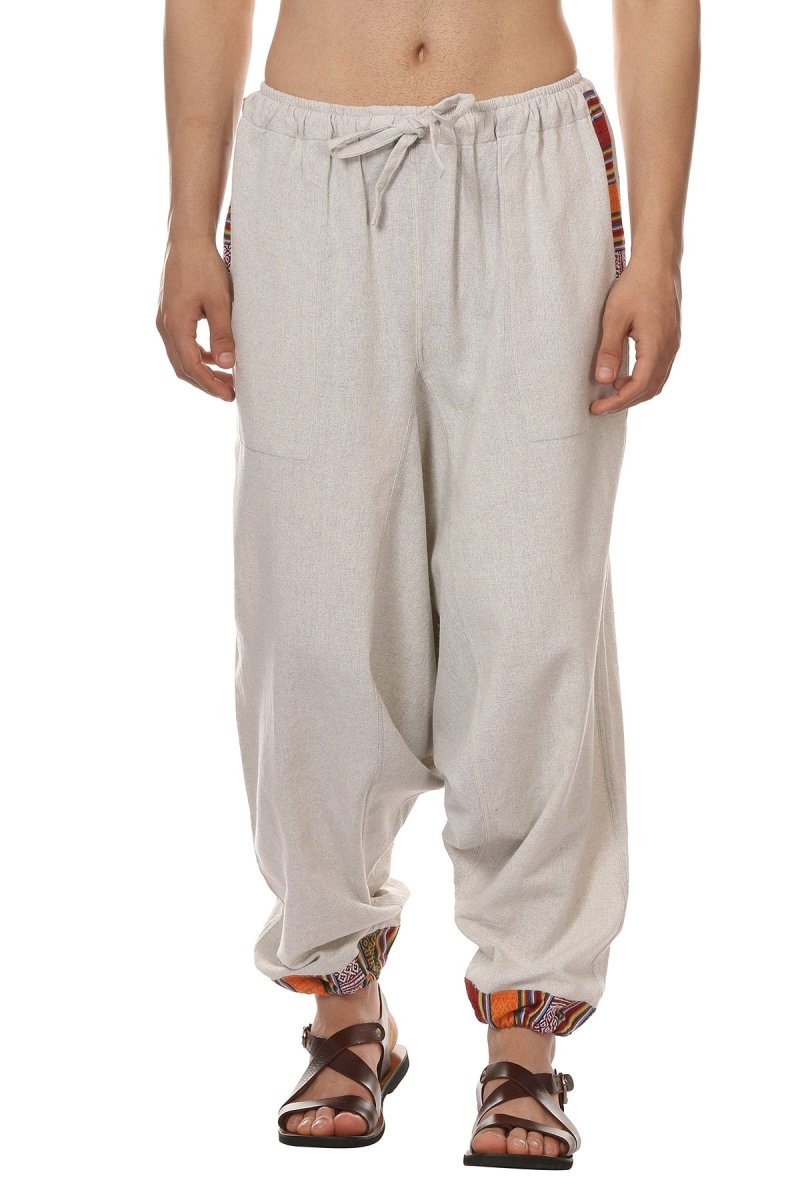 One Size Men's Eco-Friendly Cotton Tribal Harem Pants | Fits Waist Size 28 to 36 Inches | Melange Grey - swadeshsouq.com