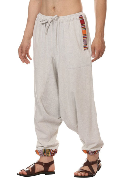 One Size Men's Eco-Friendly Cotton Tribal Harem Pants | Fits Waist Size 28 to 36 Inches | Melange Grey - swadeshsouq.com