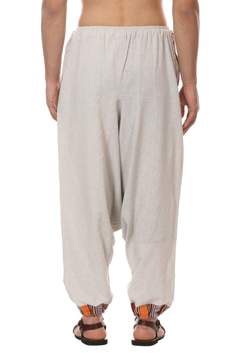 One Size Men's Eco-Friendly Cotton Tribal Harem Pants | Fits Waist Size 28 to 36 Inches | Melange Grey - swadeshsouq.com