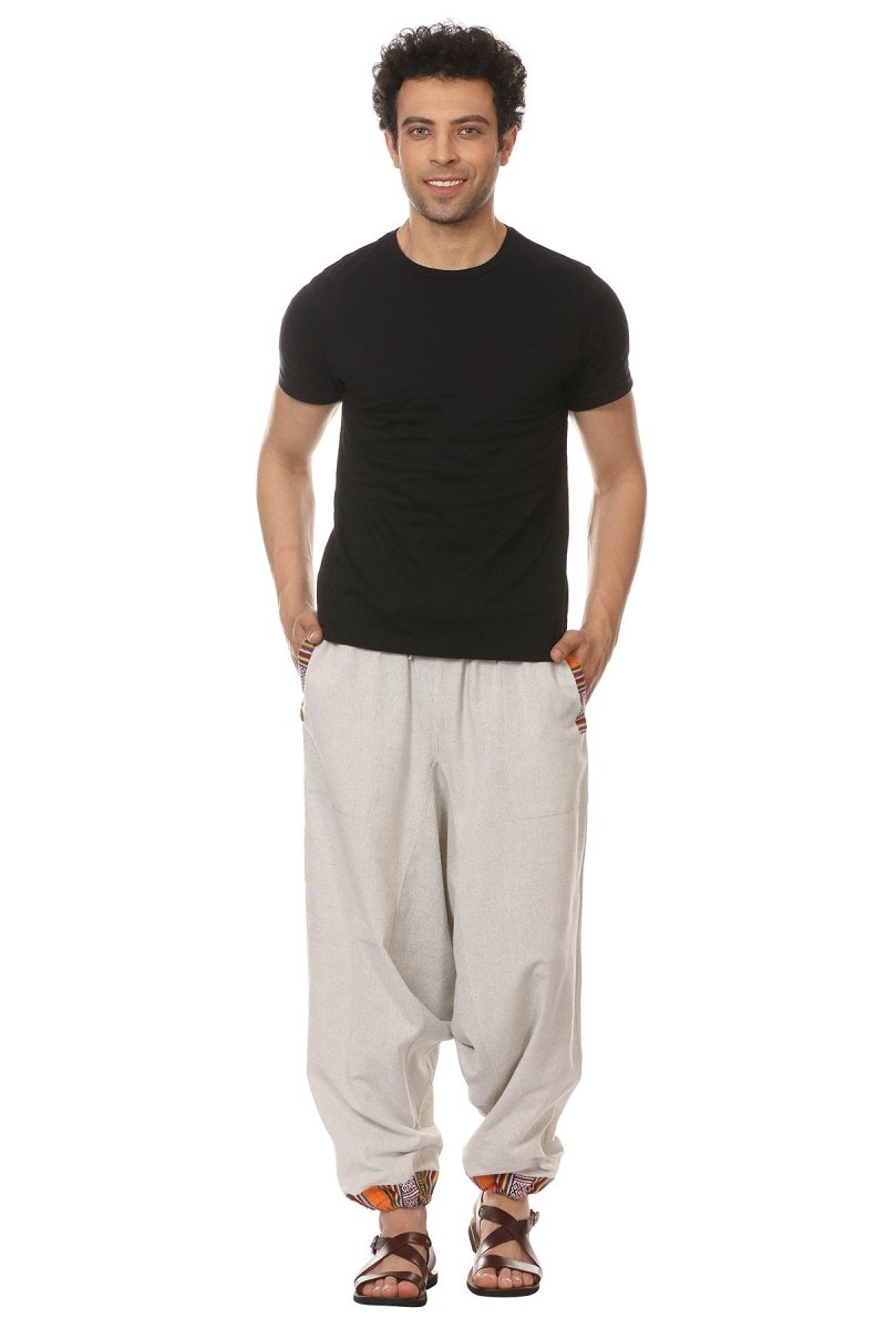 One Size Men's Eco-Friendly Cotton Tribal Harem Pants | Fits Waist Size 28 to 36 Inches | Melange Grey - swadeshsouq.com