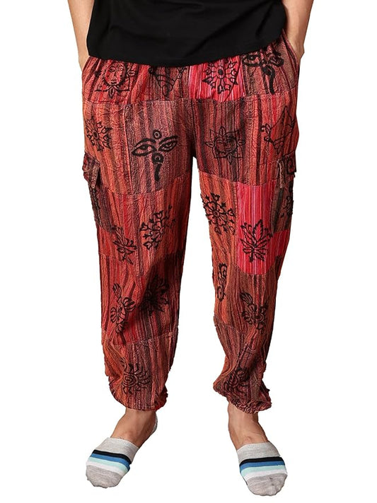 One Size Men's Patchwork Yoga Boho Harem Pants | Fits Waist Size 28 to 36 Inches - swadeshsouq.com