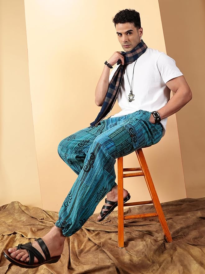 One Size Men's Patchwork Yoga Boho Harem Pants | Fits Waist Size 28 to 36 Inches - swadeshsouq.com