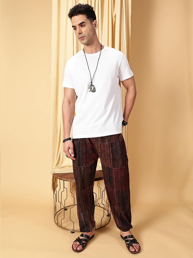 One Size Men's Patchwork Yoga Boho Harem Pants | Fits Waist Size 28 to 36 Inches - swadeshsouq.com