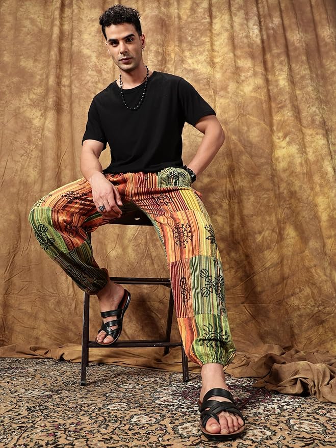 One Size Men's Patchwork Yoga Boho Harem Pants | Fits Waist Size 28 to 36 Inches - swadeshsouq.com