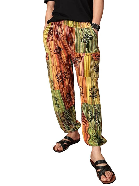 One Size Men's Patchwork Yoga Boho Harem Pants | Fits Waist Size 28 to 36 Inches - swadeshsouq.com