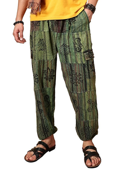 One Size Men's Patchwork Yoga Boho Harem Pants | Fits Waist Size 28 to 36 Inches - swadeshsouq.com