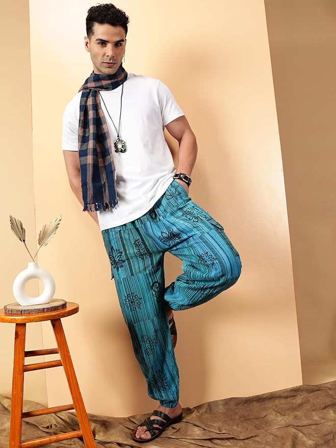 One Size Men's Patchwork Yoga Boho Harem Pants | Fits Waist Size 28 to 36 Inches - swadeshsouq.com