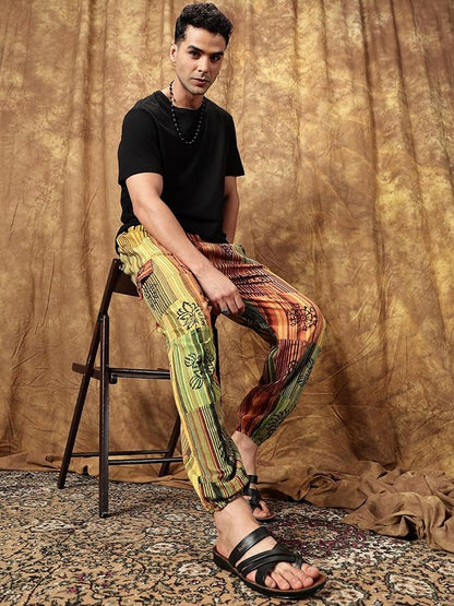 One Size Men's Patchwork Yoga Boho Harem Pants | Fits Waist Size 28 to 36 Inches - swadeshsouq.com