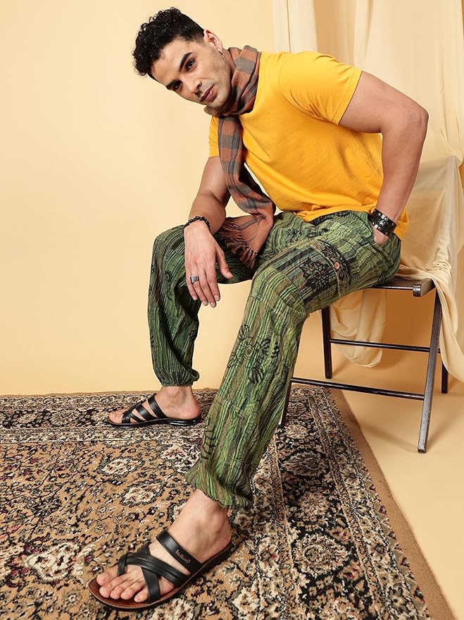 One Size Men's Patchwork Yoga Boho Harem Pants | Fits Waist Size 28 to 36 Inches - swadeshsouq.com