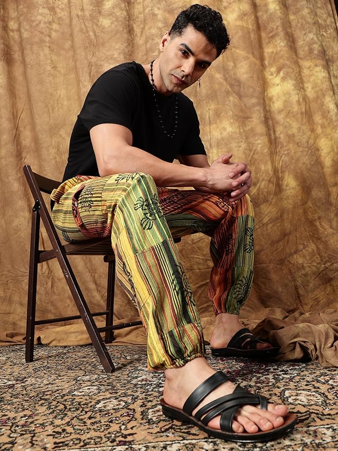 One Size Men's Patchwork Yoga Boho Harem Pants | Fits Waist Size 28 to 36 Inches - swadeshsouq.com