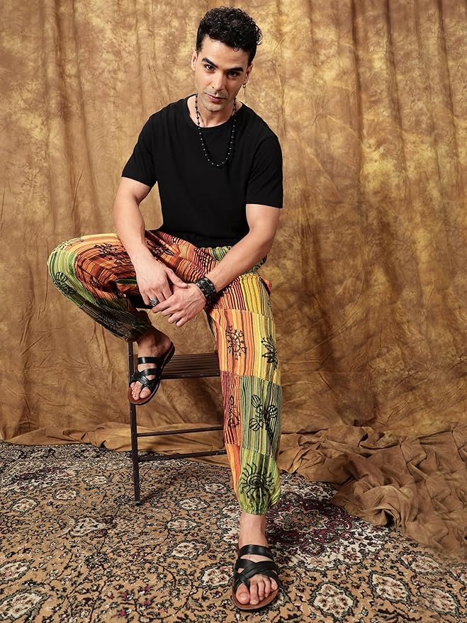 One Size Men's Patchwork Yoga Boho Harem Pants | Fits Waist Size 28 to 36 Inches - swadeshsouq.com