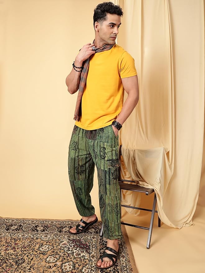 One Size Men's Patchwork Yoga Boho Harem Pants | Fits Waist Size 28 to 36 Inches - swadeshsouq.com