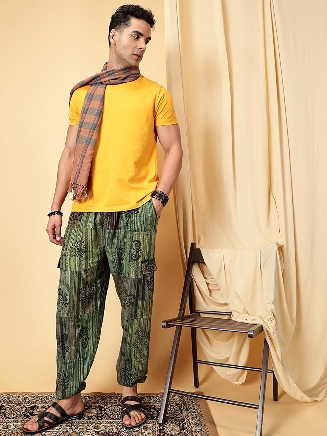 One Size Men's Patchwork Yoga Boho Harem Pants | Fits Waist Size 28 to 36 Inches - swadeshsouq.com