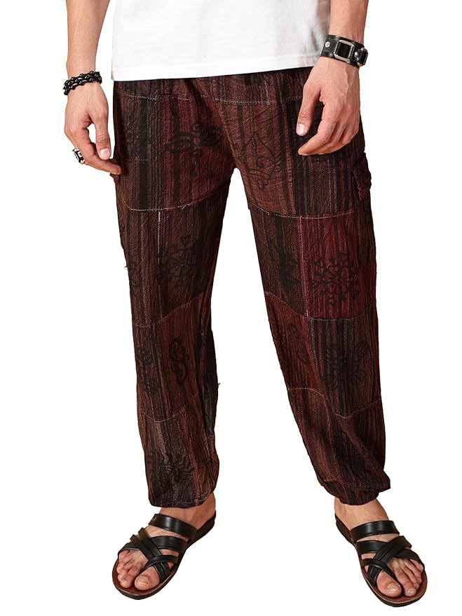 One Size Men's Patchwork Yoga Boho Harem Pants | Fits Waist Size 28 to 36 Inches - swadeshsouq.com