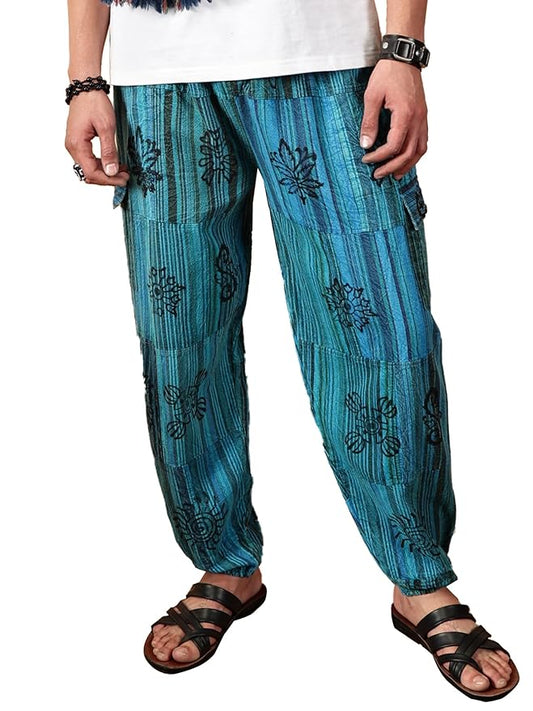 One Size Men's Patchwork Yoga Boho Harem Pants | Fits Waist Size 28 to 36 Inches - swadeshsouq.com