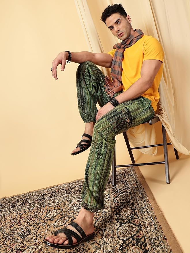 One Size Men's Patchwork Yoga Boho Harem Pants | Fits Waist Size 28 to 36 Inches - swadeshsouq.com