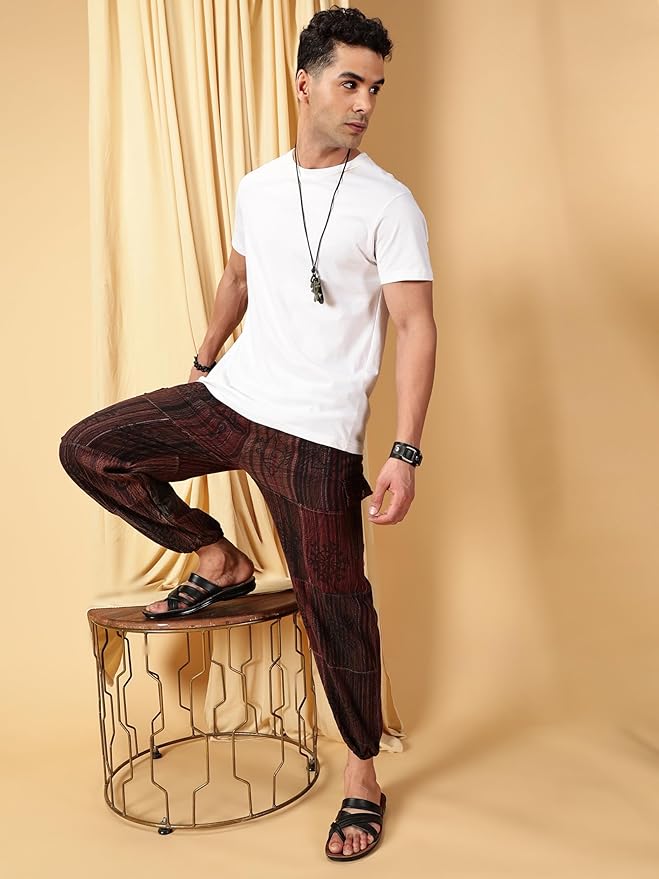 One Size Men's Patchwork Yoga Boho Harem Pants | Fits Waist Size 28 to 36 Inches - swadeshsouq.com