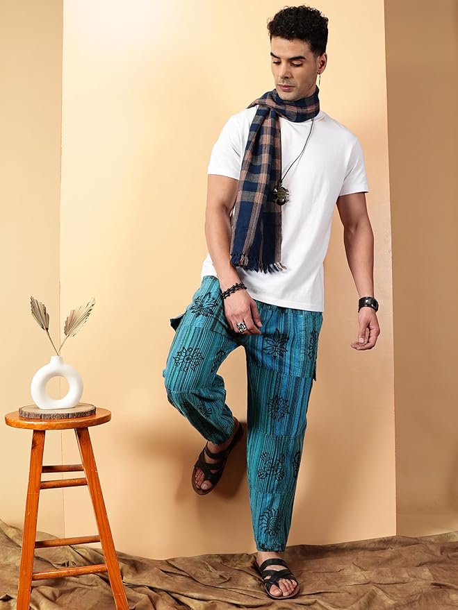 One Size Men's Patchwork Yoga Boho Harem Pants | Fits Waist Size 28 to 36 Inches - swadeshsouq.com