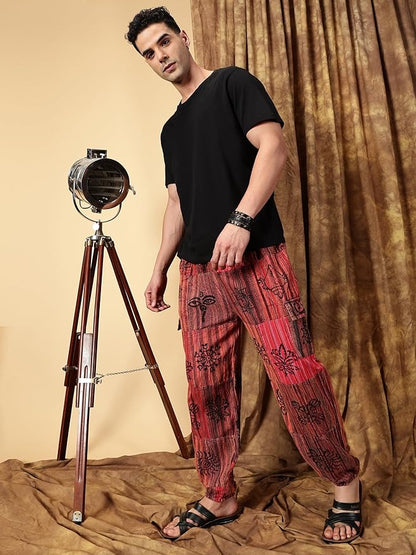 One Size Men's Patchwork Yoga Boho Harem Pants | Fits Waist Size 28 to 36 Inches - swadeshsouq.com