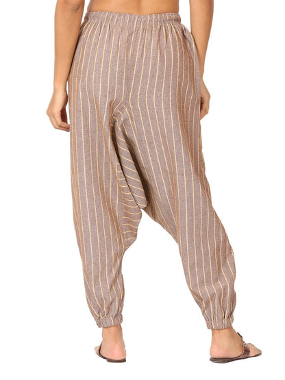 One Size Women's Eco - Friendly Cotton Harem Pants | Fits Waist Size 28 to 36 Inches | Brown Stripes - swadeshsouq.com