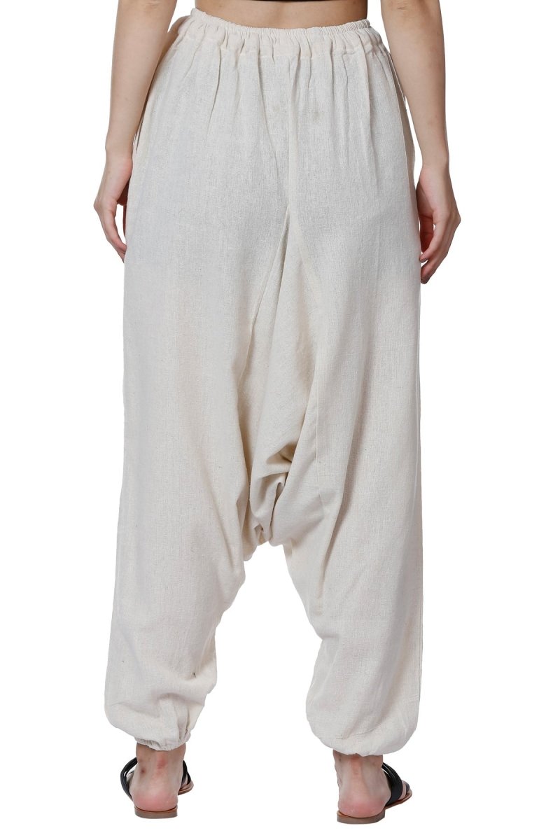 One Size Women's Eco - Friendly Cotton Harem Pants | Fits Waist Size 28 to 36 Inches | Cream - swadeshsouq.com