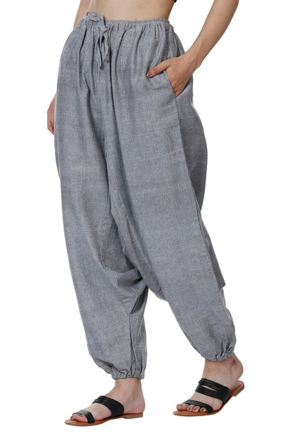 One Size Women's Eco - Friendly Cotton Harem Pants | Hippie Pants | Fits Waist Size 28 to 36 Inches | Grey - swadeshsouq.com