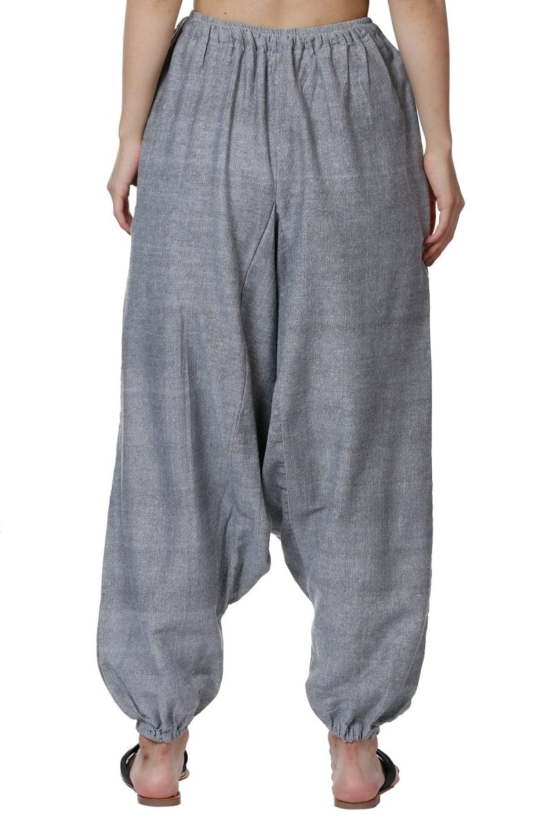 One Size Women's Eco - Friendly Cotton Harem Pants | Hippie Pants | Fits Waist Size 28 to 36 Inches | Grey - swadeshsouq.com