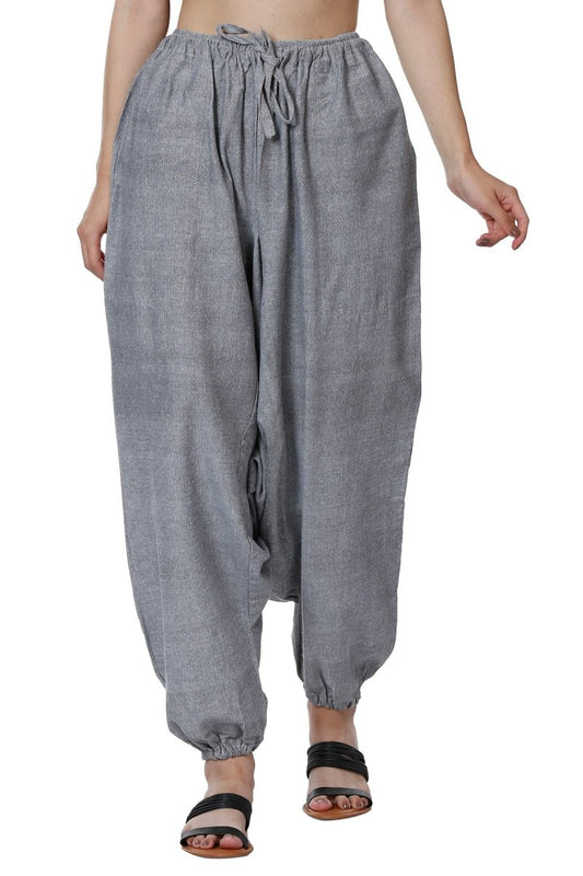 One Size Women's Eco - Friendly Cotton Harem Pants | Hippie Pants | Fits Waist Size 28 to 36 Inches | Grey - swadeshsouq.com