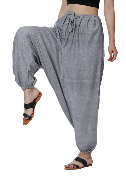 One Size Women's Eco - Friendly Cotton Harem Pants | Hippie Pants | Fits Waist Size 28 to 36 Inches | Grey - swadeshsouq.com