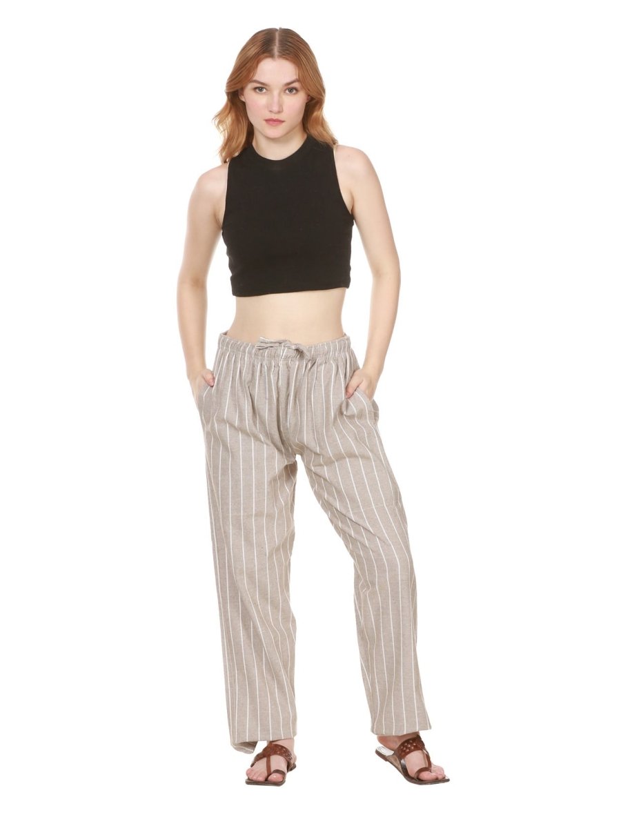 One Size Women's Eco - Friendly Cotton Pajamas| Fits Waist Size 28 to 36 Inches | Light Grey Stripes - swadeshsouq.com