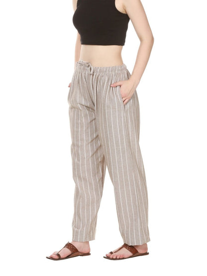 One Size Women's Eco - Friendly Cotton Pajamas| Fits Waist Size 28 to 36 Inches | Light Grey Stripes - swadeshsouq.com