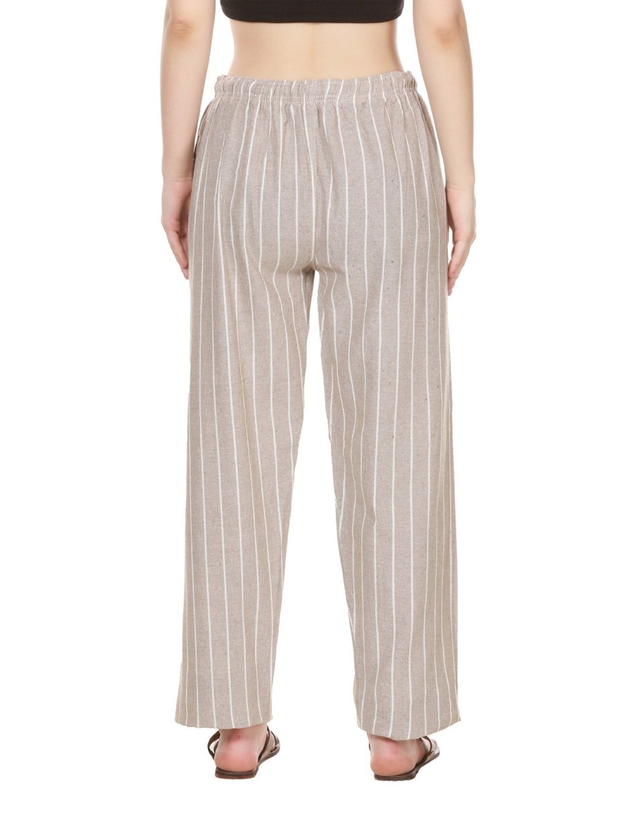 One Size Women's Eco - Friendly Cotton Pajamas| Fits Waist Size 28 to 36 Inches | Light Grey Stripes - swadeshsouq.com