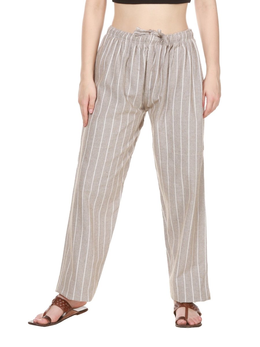 One Size Women's Eco - Friendly Cotton Pajamas| Fits Waist Size 28 to 36 Inches | Light Grey Stripes - swadeshsouq.com