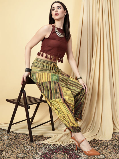 One Size Women's Eco - Friendly Cotton Patchwork Harem Pants | Fits Waist Size 28 to 36 Inches - swadeshsouq.com