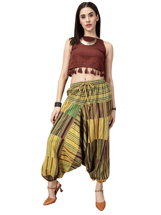 One Size Women's Eco - Friendly Cotton Patchwork Harem Pants | Fits Waist Size 28 to 36 Inches - swadeshsouq.com