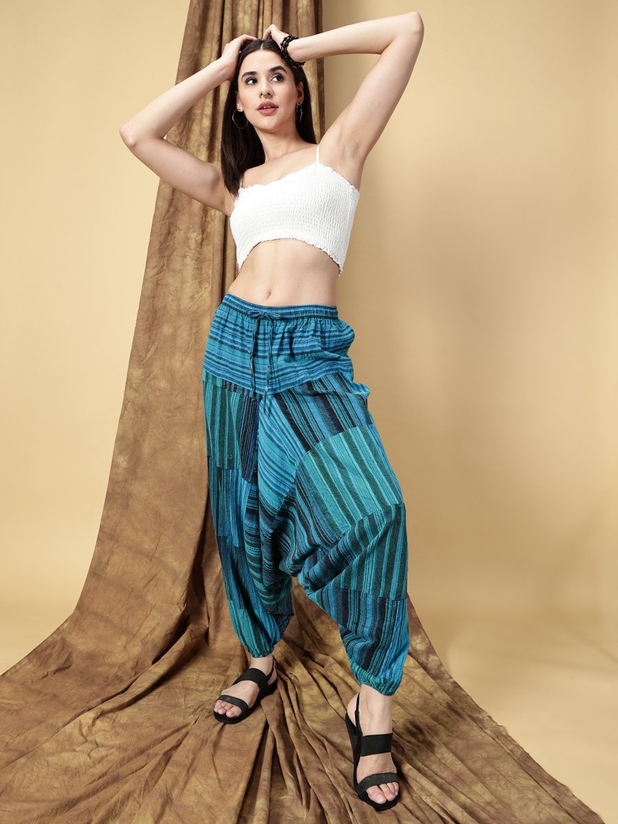 One Size Women's Eco - Friendly Cotton Patchwork Harem Pants | Fits Waist Size 28 to 36 Inches - swadeshsouq.com