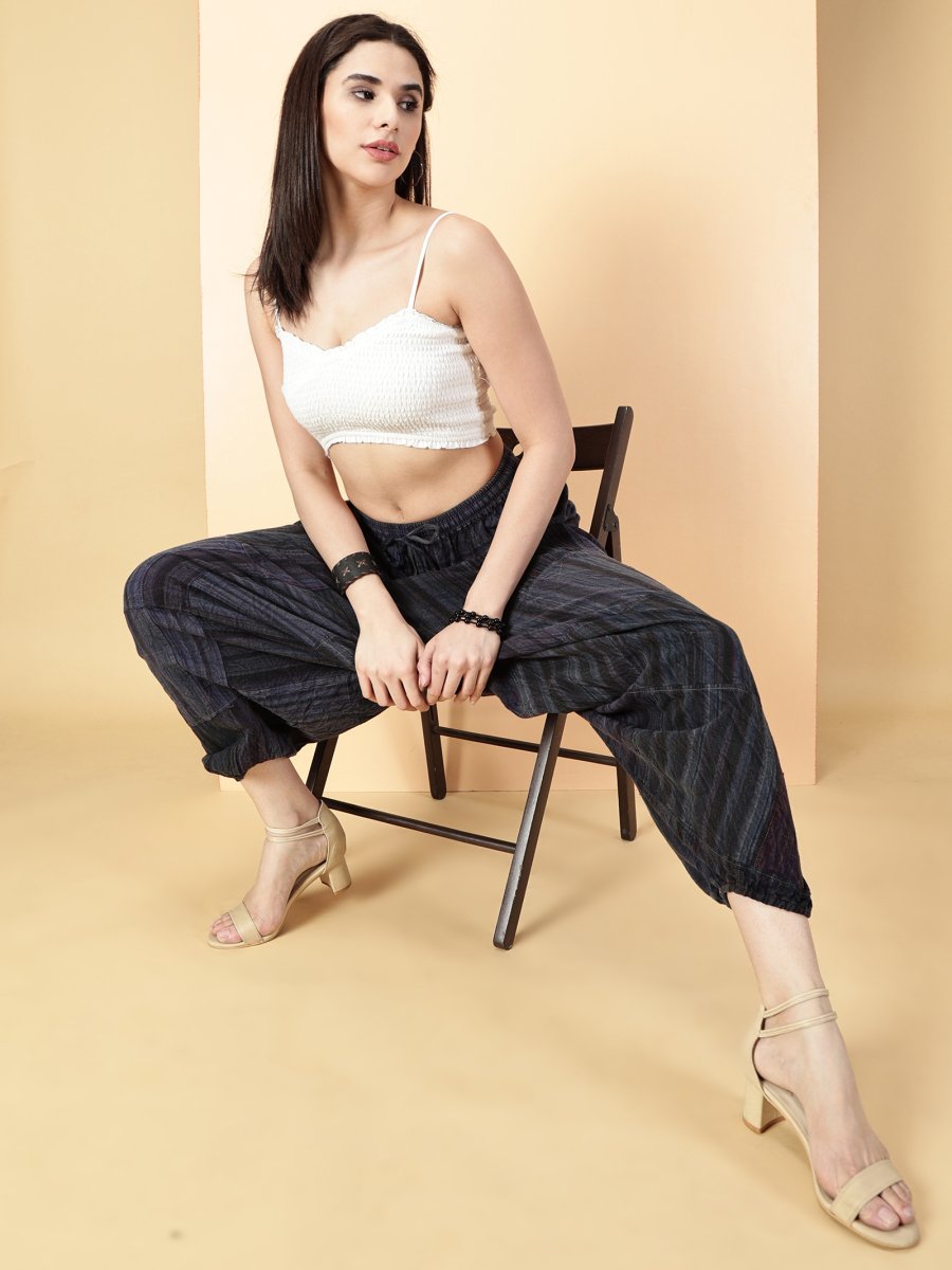 One Size Women's Eco - Friendly Cotton Patchwork Harem Pants | Fits Waist Size 28 to 36 Inches - swadeshsouq.com