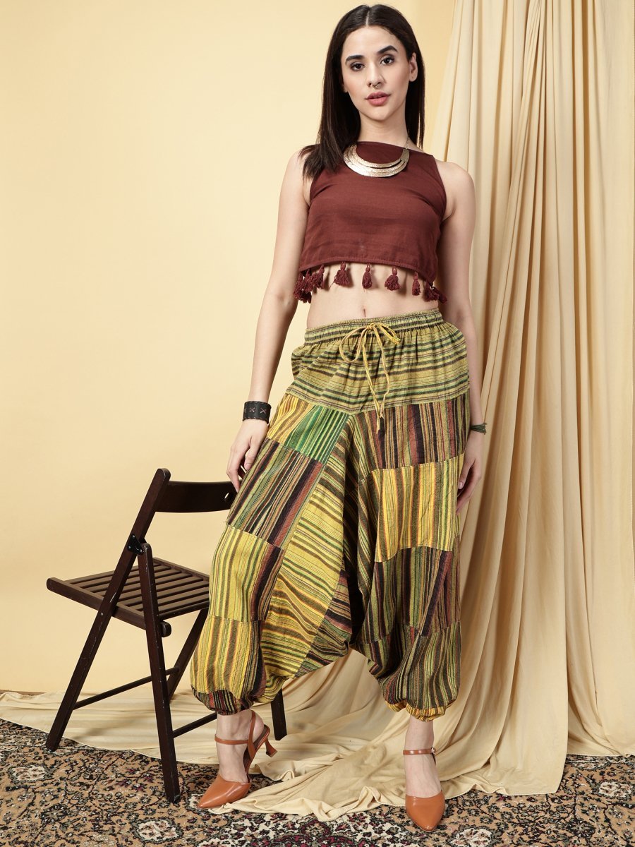 One Size Women's Eco - Friendly Cotton Patchwork Harem Pants | Fits Waist Size 28 to 36 Inches - swadeshsouq.com