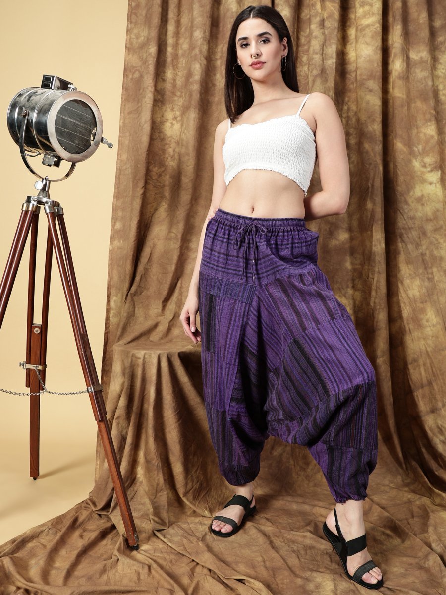 One Size Women's Eco - Friendly Cotton Patchwork Harem Pants | Fits Waist Size 28 to 36 Inches - swadeshsouq.com