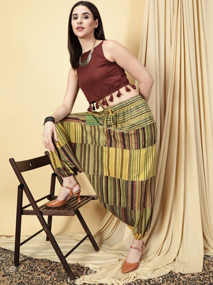 One Size Women's Eco - Friendly Cotton Patchwork Harem Pants | Fits Waist Size 28 to 36 Inches - swadeshsouq.com