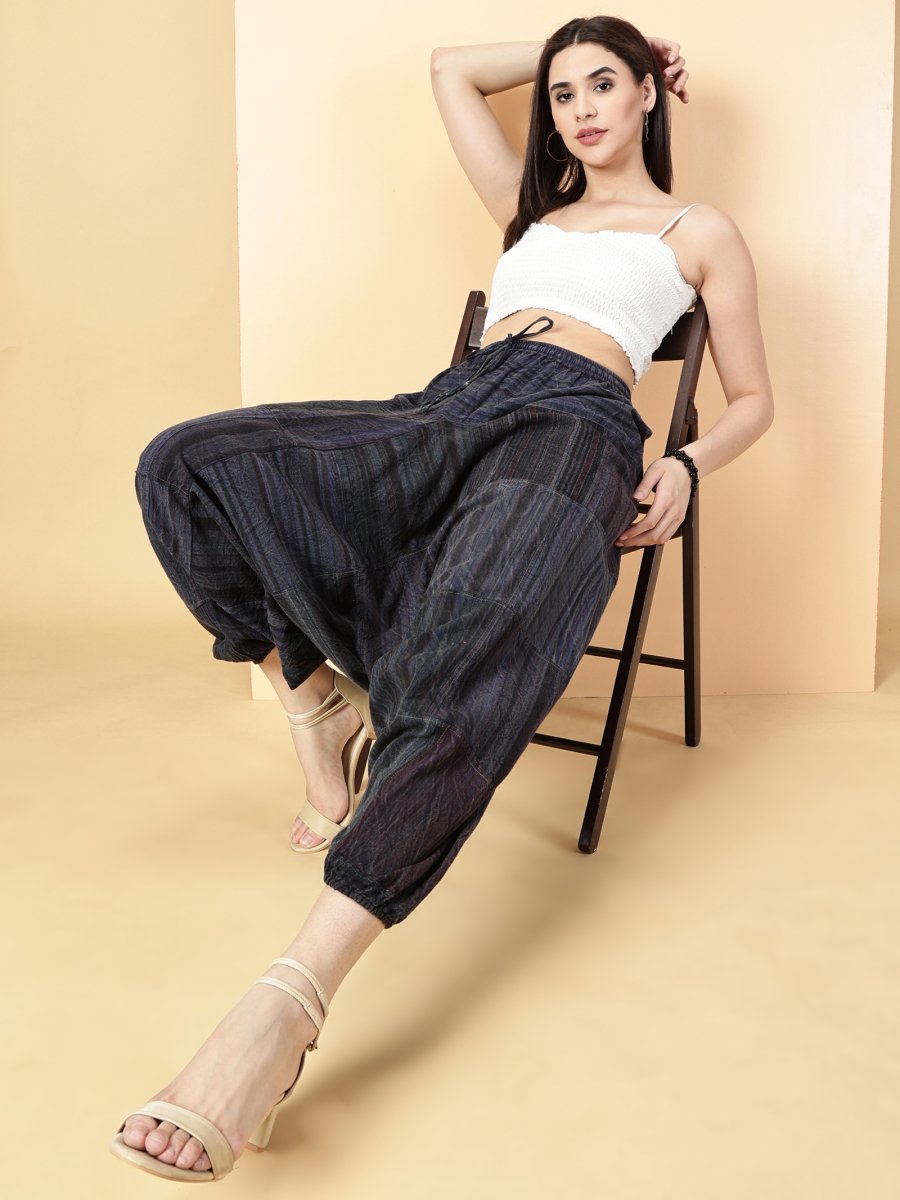 One Size Women's Eco - Friendly Cotton Patchwork Harem Pants | Fits Waist Size 28 to 36 Inches - swadeshsouq.com